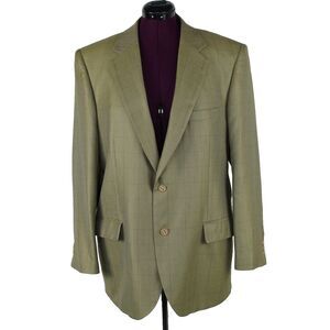 Alan Flusser Blazer Silk Wool Men 44R Tan Windowpane Sportcoat 2 Button Jacket
